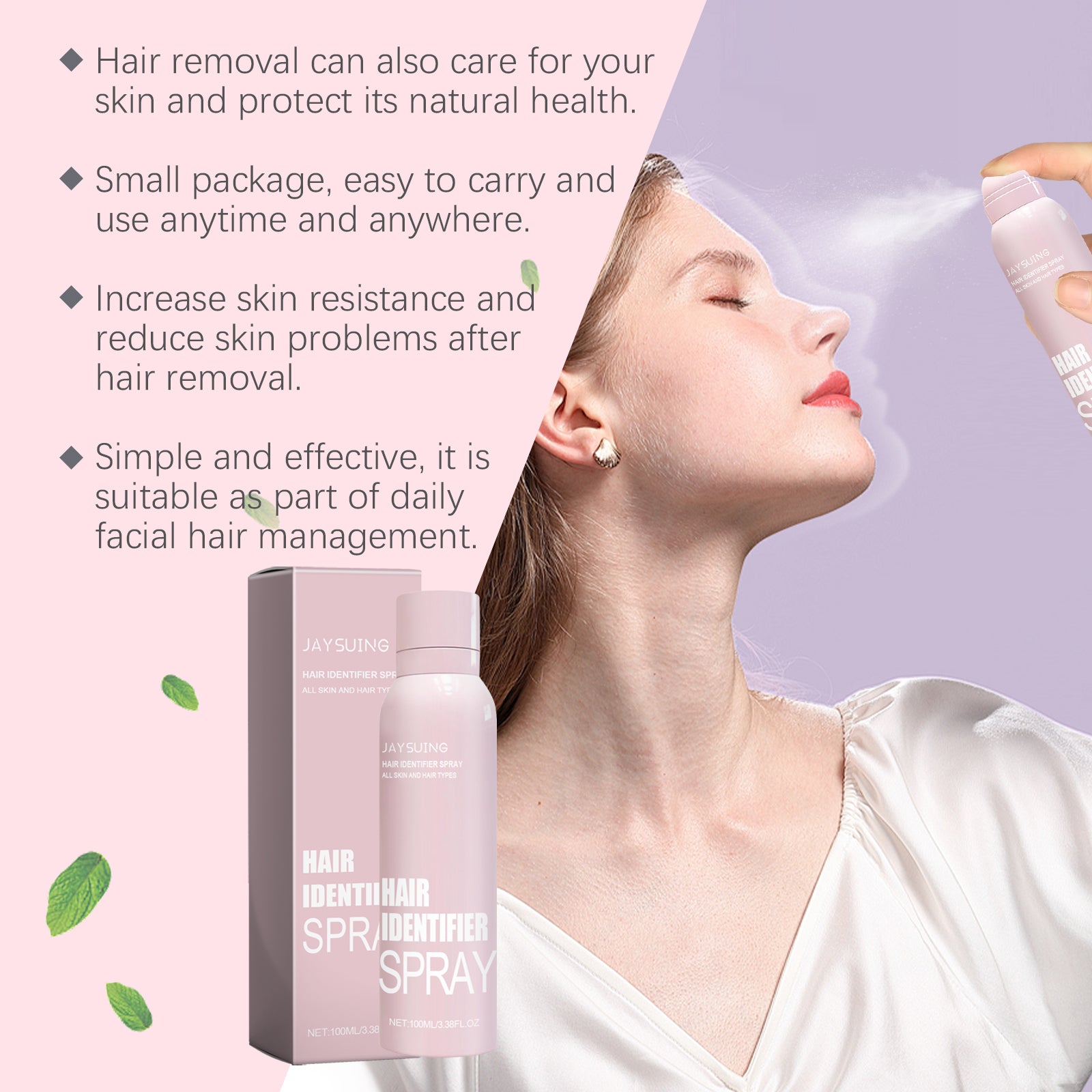Jaysuing Facial Hair Removal Spray, Easily Softens Hair Facial Cleansing and Gentle Hair Removal Spray